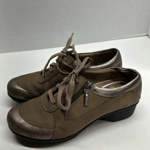 Dansko Lace Up Leather Clogs Shoes Brown Tan Size 37 6.5 - 7 - Picture 1 of 14